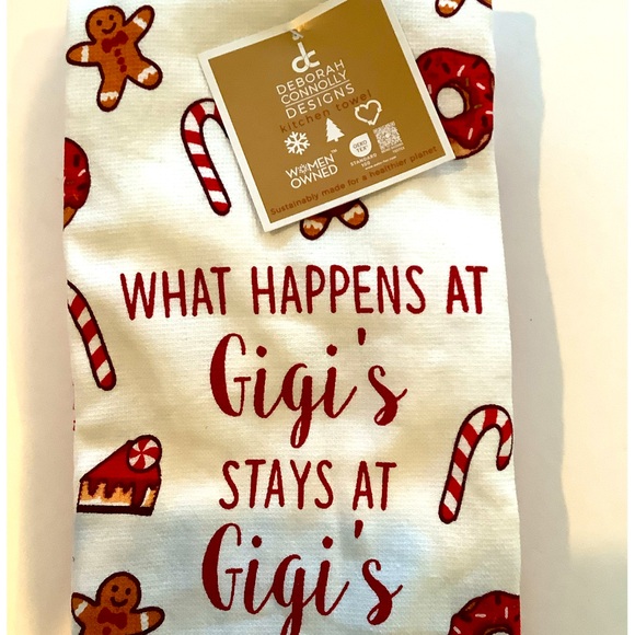What Happens At Gigi’s Stays At Gigi’s Holiday Kitchen Towels 3 Pack New - Picture 2 of 3